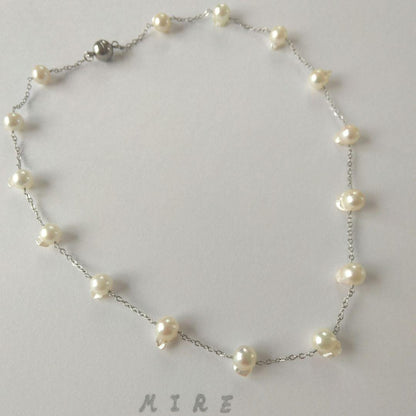 Uwa Island Akoya Pearl Feather TunoTuno Series Necklace with 7.5mm pearls on 44cm stainless steel chain