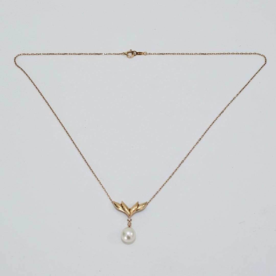 Micimoto pearl diamond necklace in 18K yellow gold with 40cm chain and 7.7mm pearl