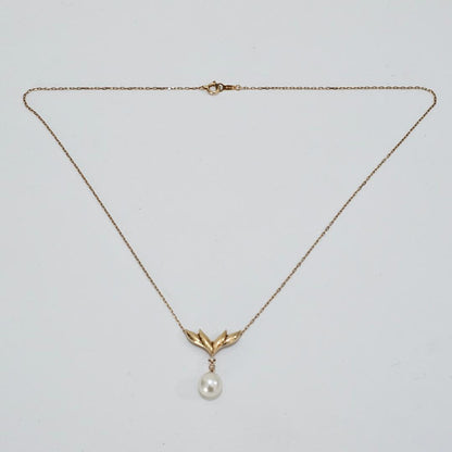 Micimoto pearl diamond necklace in 18K yellow gold with 40cm chain and 7.7mm pearl