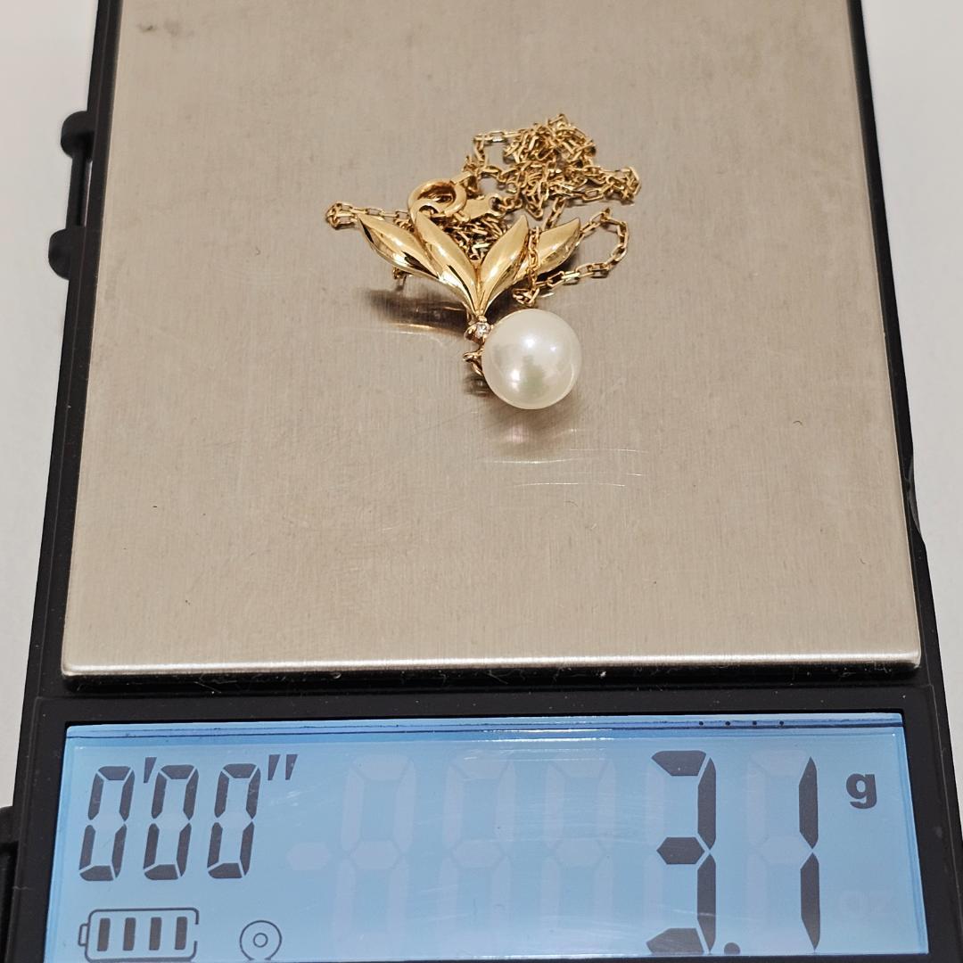 Micimoto pearl diamond necklace in 18K yellow gold with 40cm chain and 7.7mm pearl