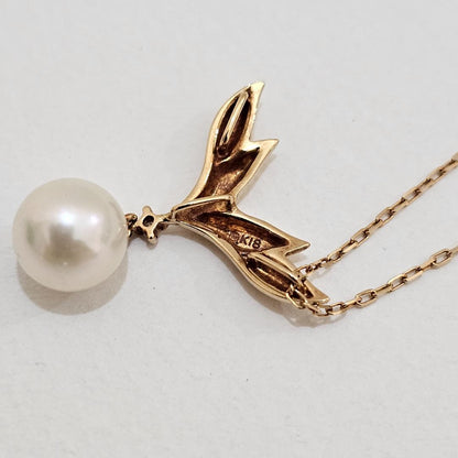 Micimoto pearl diamond necklace in 18K yellow gold with 40cm chain and 7.7mm pearl