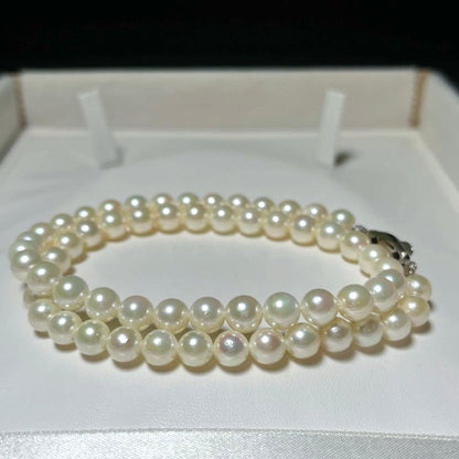 Akoya Pearl Hanadama grade necklace with round white pearls sized 6.6 to 7.0mm on a 41.5cm strand