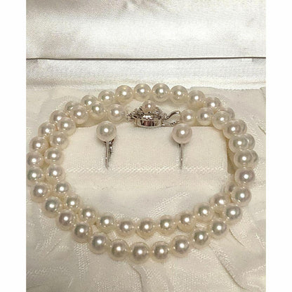 Kuro Pearls Necklace and Earring Set featuring 44cm silver necklace with round pearls and K14WG earrings in dedicated box