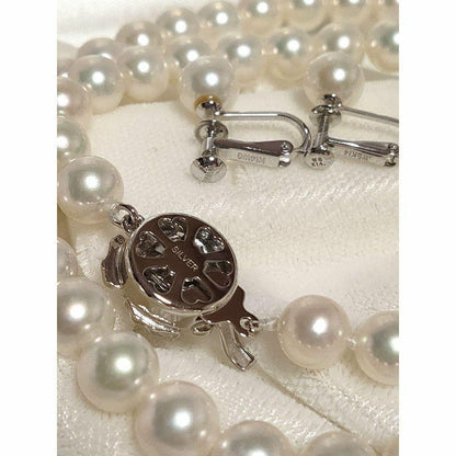 Kuro Pearls Necklace and Earring Set featuring 44cm silver necklace with round pearls and K14WG earrings in dedicated box