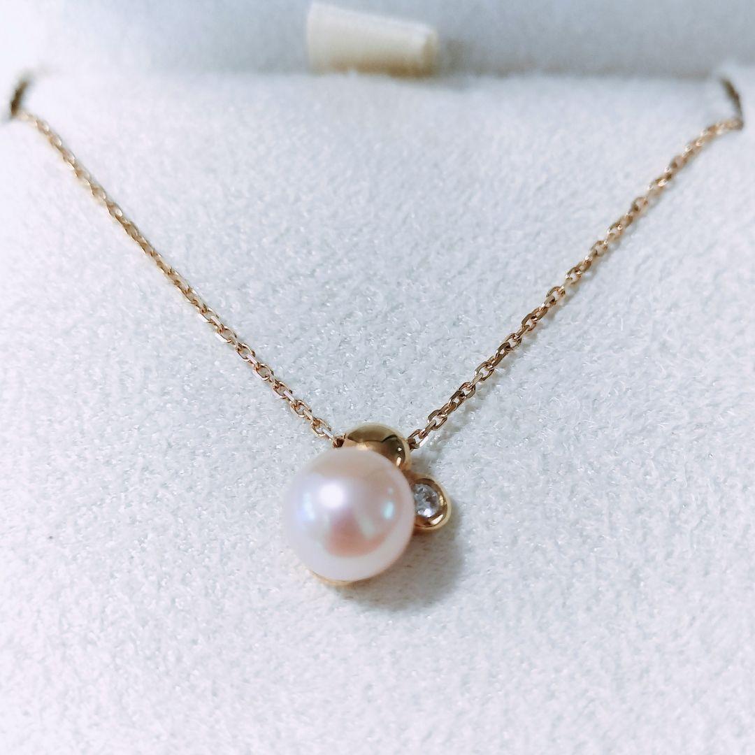 Mikimoto Perlezza necklace with 6mm Akoya pearls and diamonds on 18K yellow gold chain, 40 cm length