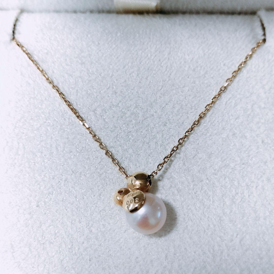 Mikimoto Perlezza necklace with 6mm Akoya pearls and diamonds on 18K yellow gold chain, 40 cm length