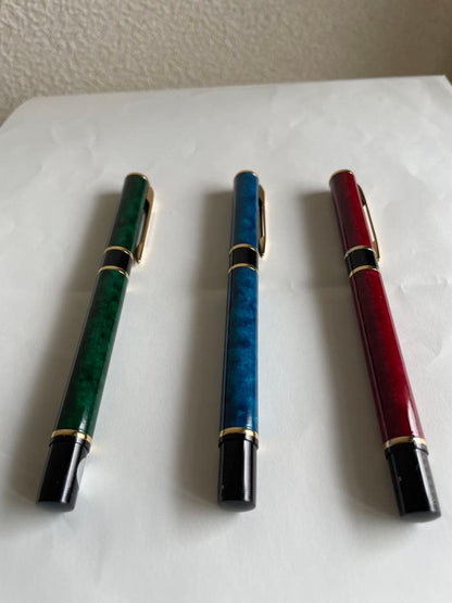 Waterman L'Oreal Paris fountain pen set with green, blue, and red marble finishes length 13 cm