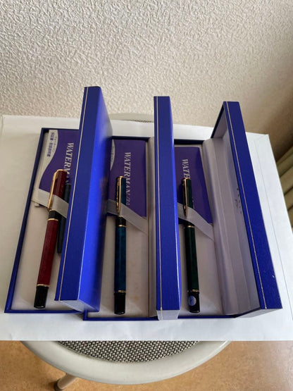 Waterman L'Oreal Paris fountain pen set with green, blue, and red marble finishes length 13 cm