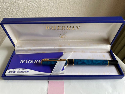 Waterman L'Oreal Paris fountain pen set with green, blue, and red marble finishes length 13 cm