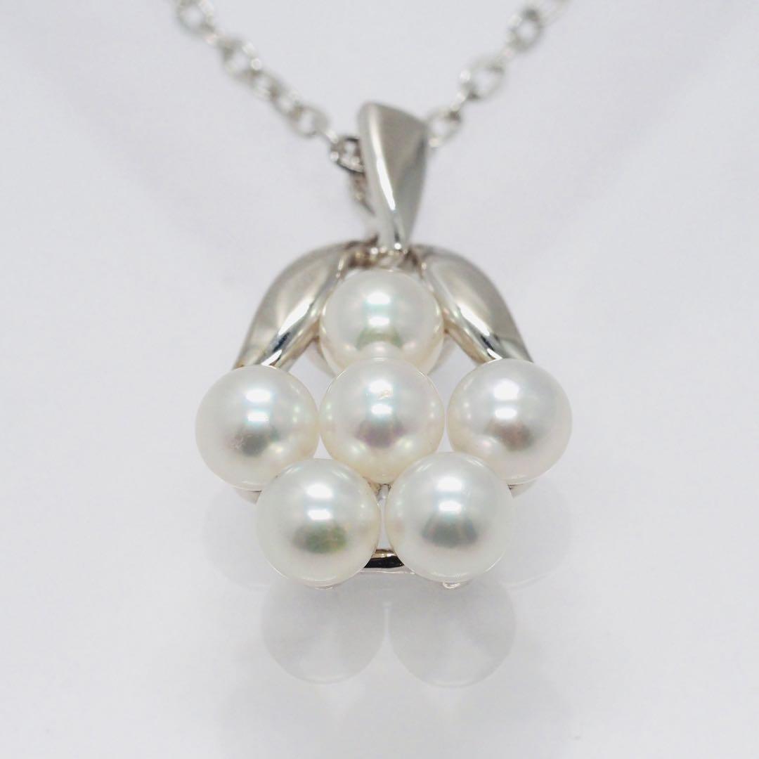 MIKIMOTO SV925 Akoya Pearl Necklace with 4.1mm pearls and sterling silver chain 40cm length