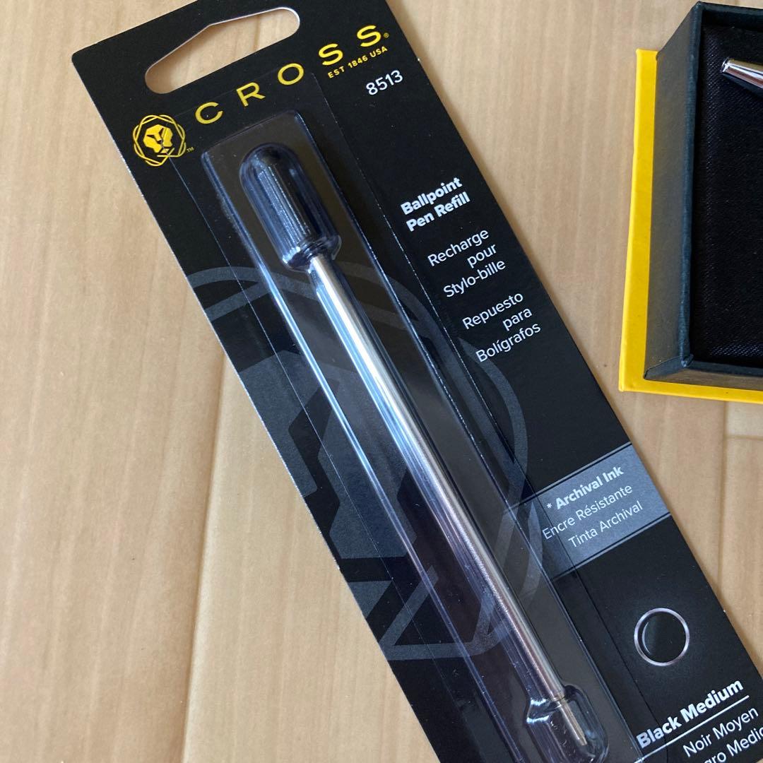 Black CROSS ballpoint pen with replacement ink refill in original box