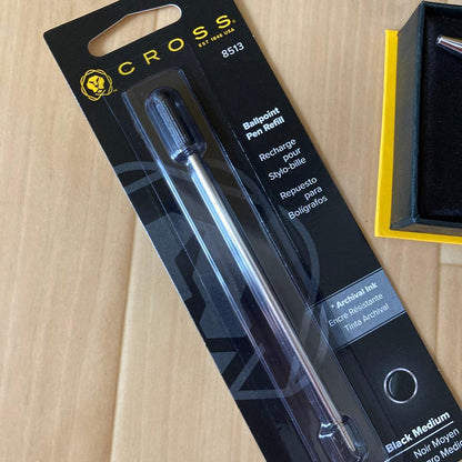 Black CROSS ballpoint pen with replacement ink refill in original box