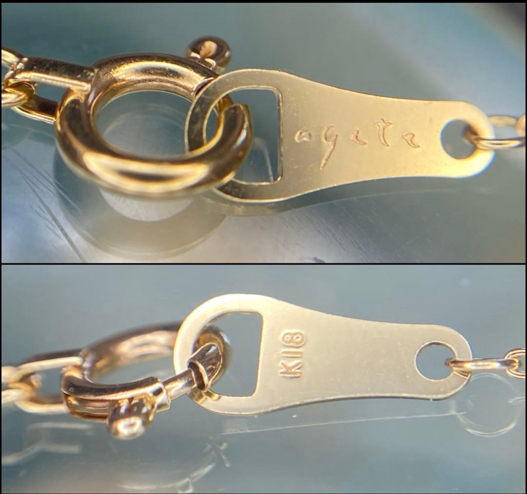 AGETE K18 yellow gold necklace with 0.03 ct rose cut diamond and milgrain detailing on a delicate chain