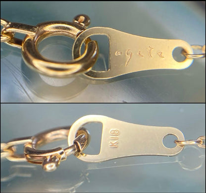 AGETE K18 yellow gold necklace with 0.03 ct rose cut diamond and milgrain detailing on a delicate chain