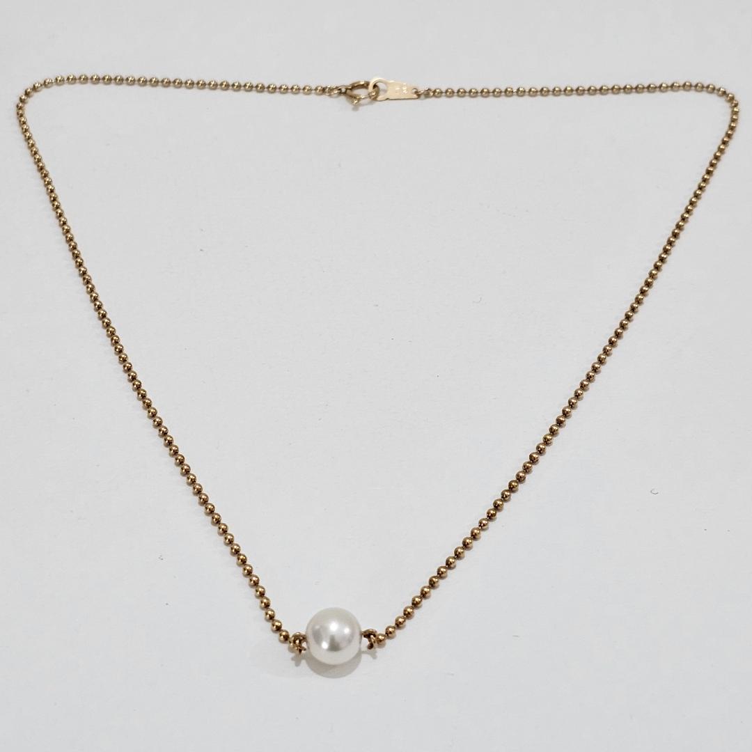 1794 Mikimoto pearl necklace with 38cm yellow gold chain and 7mm pearls vintage 1990s-2000s