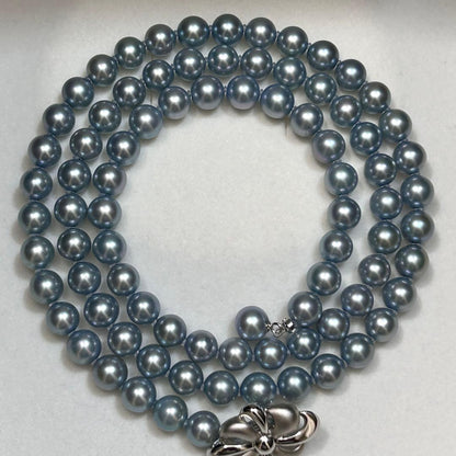 CACHER Teiri-Akoya pearl necklace with 7.5mm pearls on a 65cm silver chain weighing 50 grams