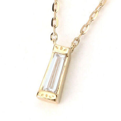 Agete K10 gold necklace with tapered baguette cut diamonds, 39cm length, and delicate pendant