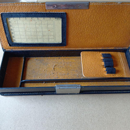 PILOT Pen Case Retro Vintage model CCK-240ML in black exterior with brown interior holding four pens