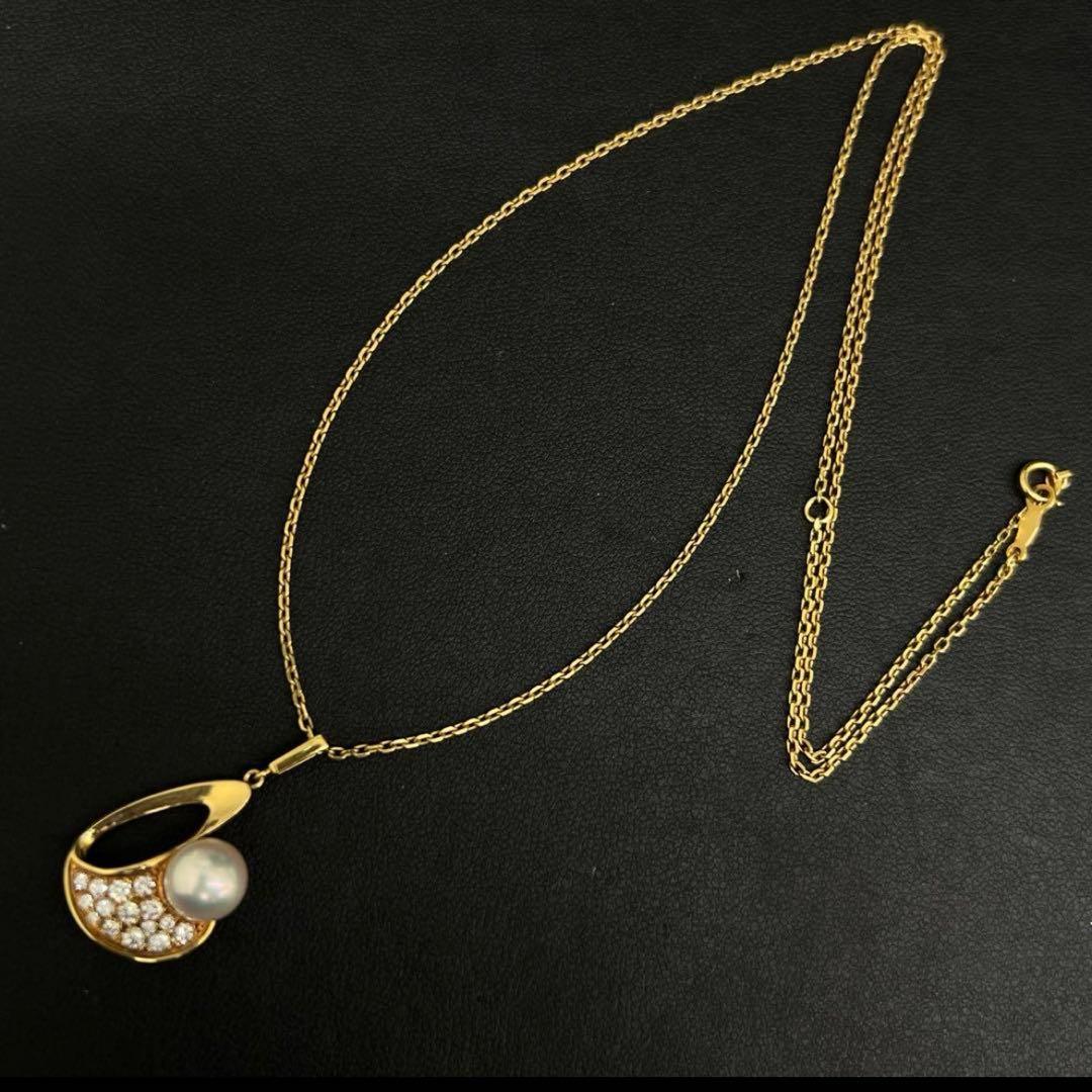 MIKIMOTO K18 gold necklace with a 7.7mm pearl and 0.32 carat diamond on a 50.3 cm chain
