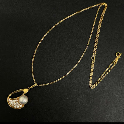 MIKIMOTO K18 gold necklace with a 7.7mm pearl and 0.32 carat diamond on a 50.3 cm chain