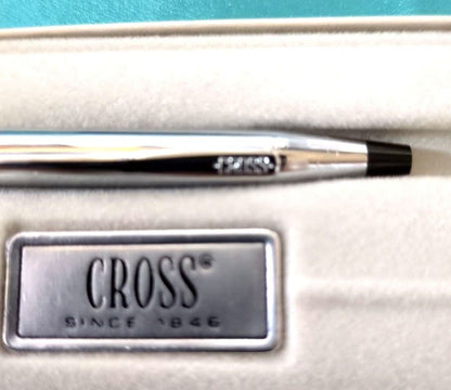 Cross Classic Century Chrome ballpoint pen model #3502 with black ink and chrome-plated body 139mm long