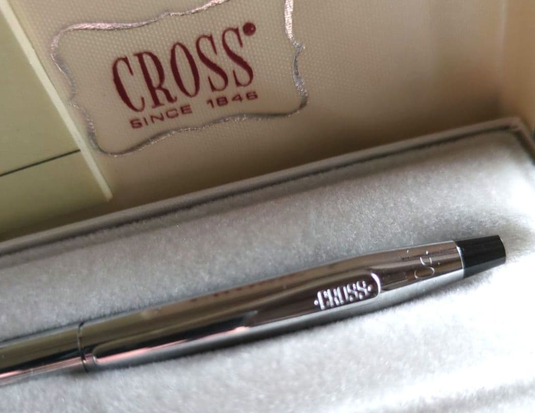 Cross Classic Century Chrome ballpoint pen model #3502 with black ink and chrome-plated body 139mm long