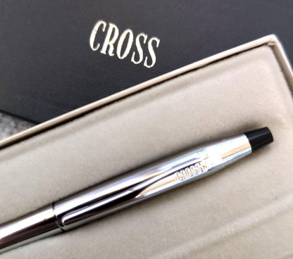 Cross Classic Century Chrome ballpoint pen model #3502 with black ink and chrome-plated body 139mm long