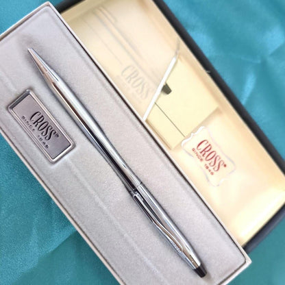 Cross Classic Century Chrome ballpoint pen model #3502 with black ink and chrome-plated body 139mm long
