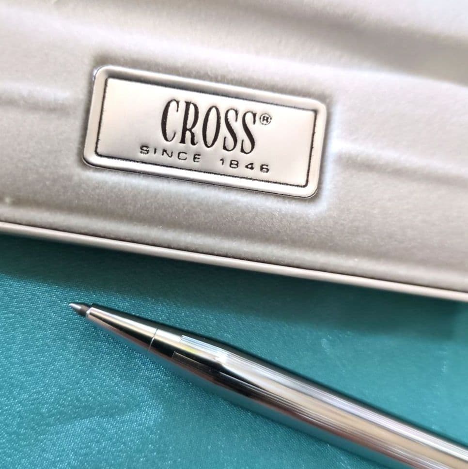 Cross Classic Century Chrome ballpoint pen model #3502 with black ink and chrome-plated body 139mm long