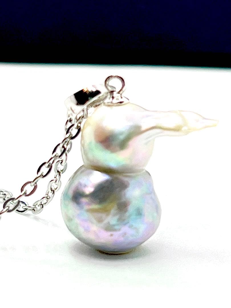 Akoya pearl necklace with natural blue twin baroque pearls on a silver 925 clasp and stainless steel chain