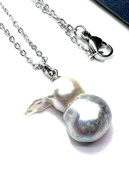 Akoya pearl necklace with natural blue twin baroque pearls on a silver 925 clasp and stainless steel chain