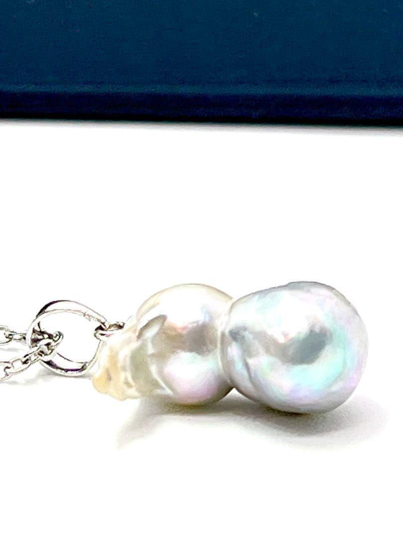 Akoya pearl necklace with natural blue twin baroque pearls on a silver 925 clasp and stainless steel chain