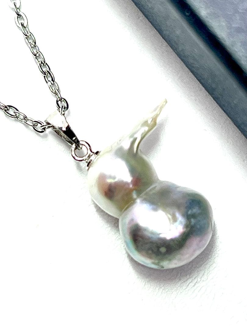 Akoya pearl necklace with natural blue twin baroque pearls on a silver 925 clasp and stainless steel chain