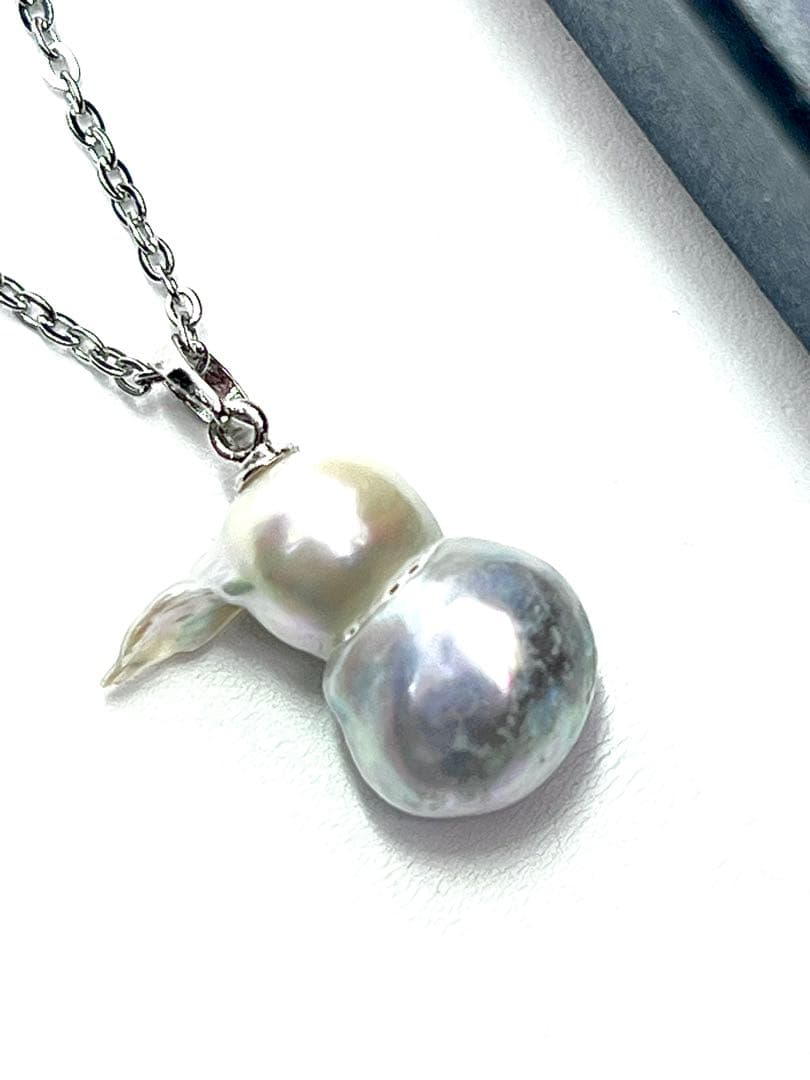 Akoya pearl necklace with natural blue twin baroque pearls on a silver 925 clasp and stainless steel chain
