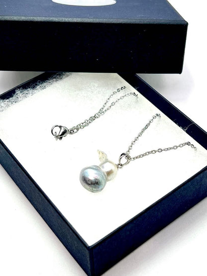 Akoya pearl necklace with natural blue twin baroque pearls on a silver 925 clasp and stainless steel chain