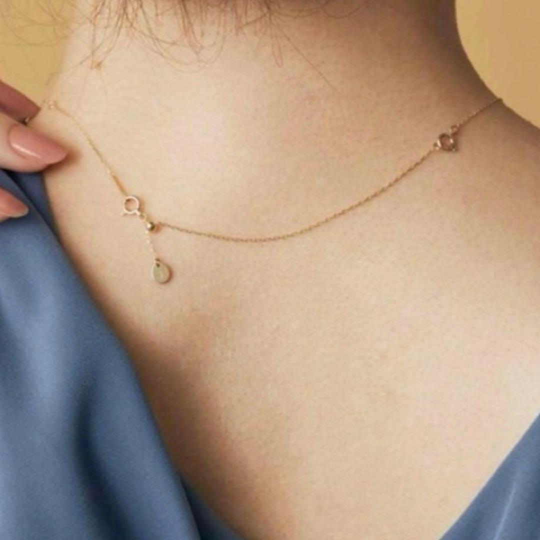 Agete K10 gold necklace adjuster chain measuring 10.5 cm length on a white background