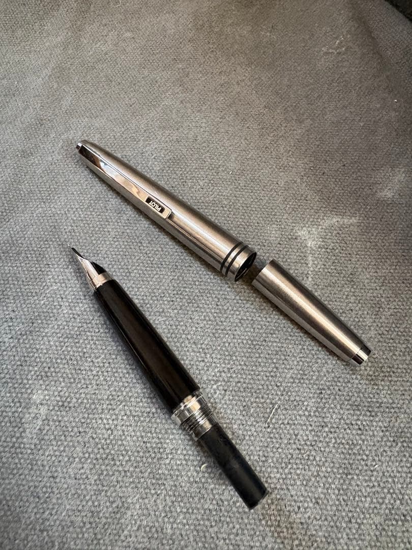 Pilot high-grade silver and black metal fountain pen with fine tip from 1970s Japan