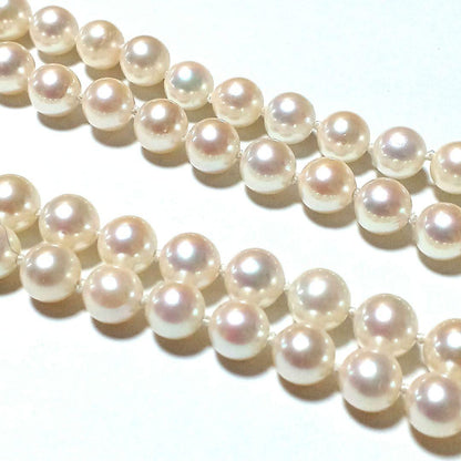 Akoya pearl sapphire long necklace 92 cm with 7 mm pearls and double lock clasp in 14KT gold