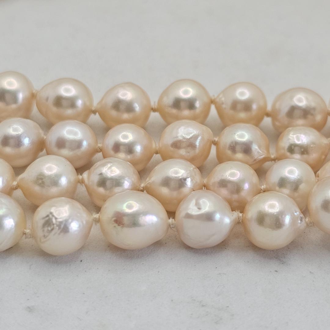 Authentic Akoya pearl super long necklace with 7mm beads and silver clasp, hand-tied all knot design, 134cm length