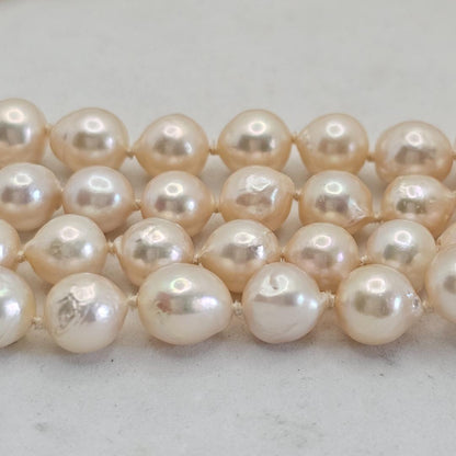 Authentic Akoya pearl super long necklace with 7mm beads and silver clasp, hand-tied all knot design, 134cm length