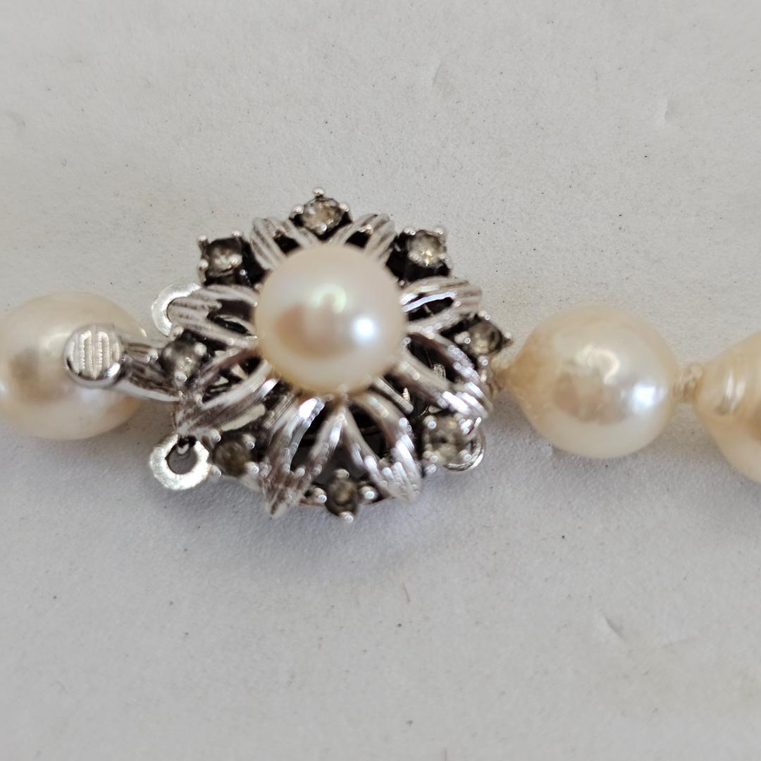 Authentic Akoya pearl super long necklace with 7mm beads and silver clasp, hand-tied all knot design, 134cm length