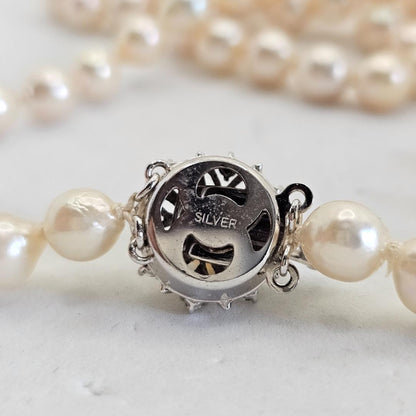 Authentic Akoya pearl super long necklace with 7mm beads and silver clasp, hand-tied all knot design, 134cm length