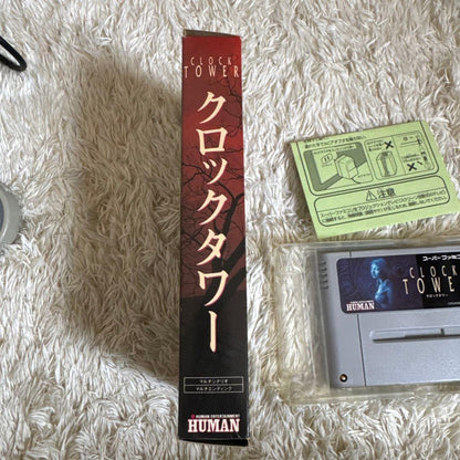 CLOCK TOWER Super Famicom cartridge with original box from 1997 horror adventure game by HUMAN