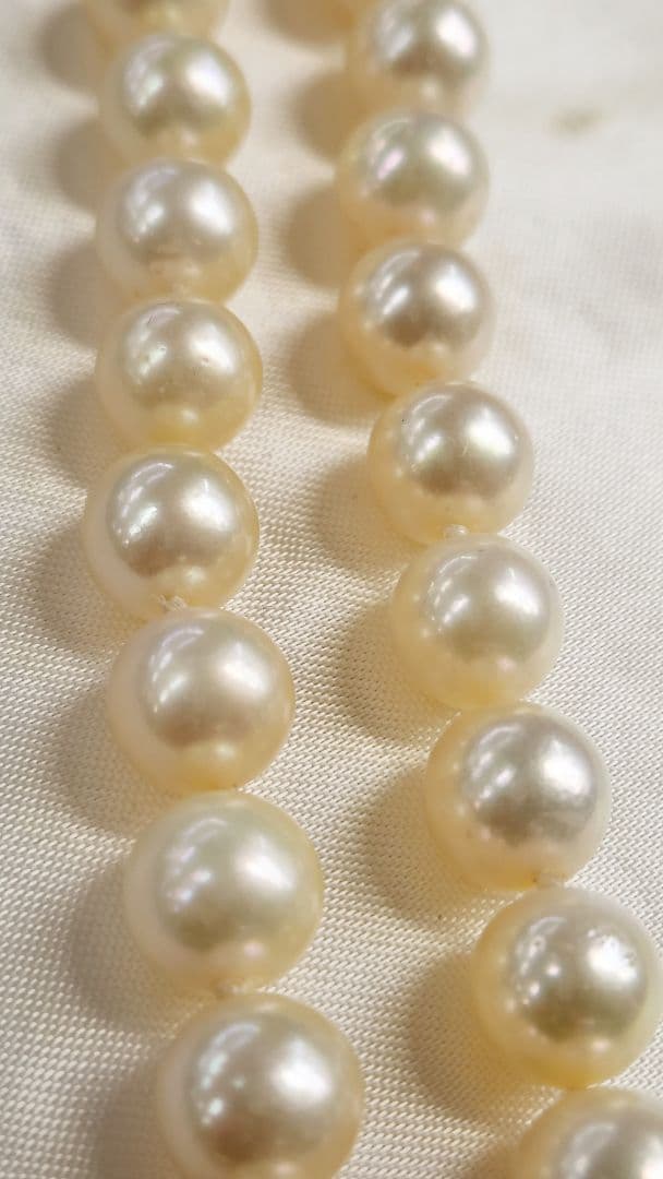 Akoya genuine pearl necklace with 9.5mm natural to cream beads on a 42cm silver chain