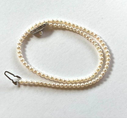 Tasaki Baby Pearl Necklace with small 3mm pearls on a 38cm strand and silver clasp