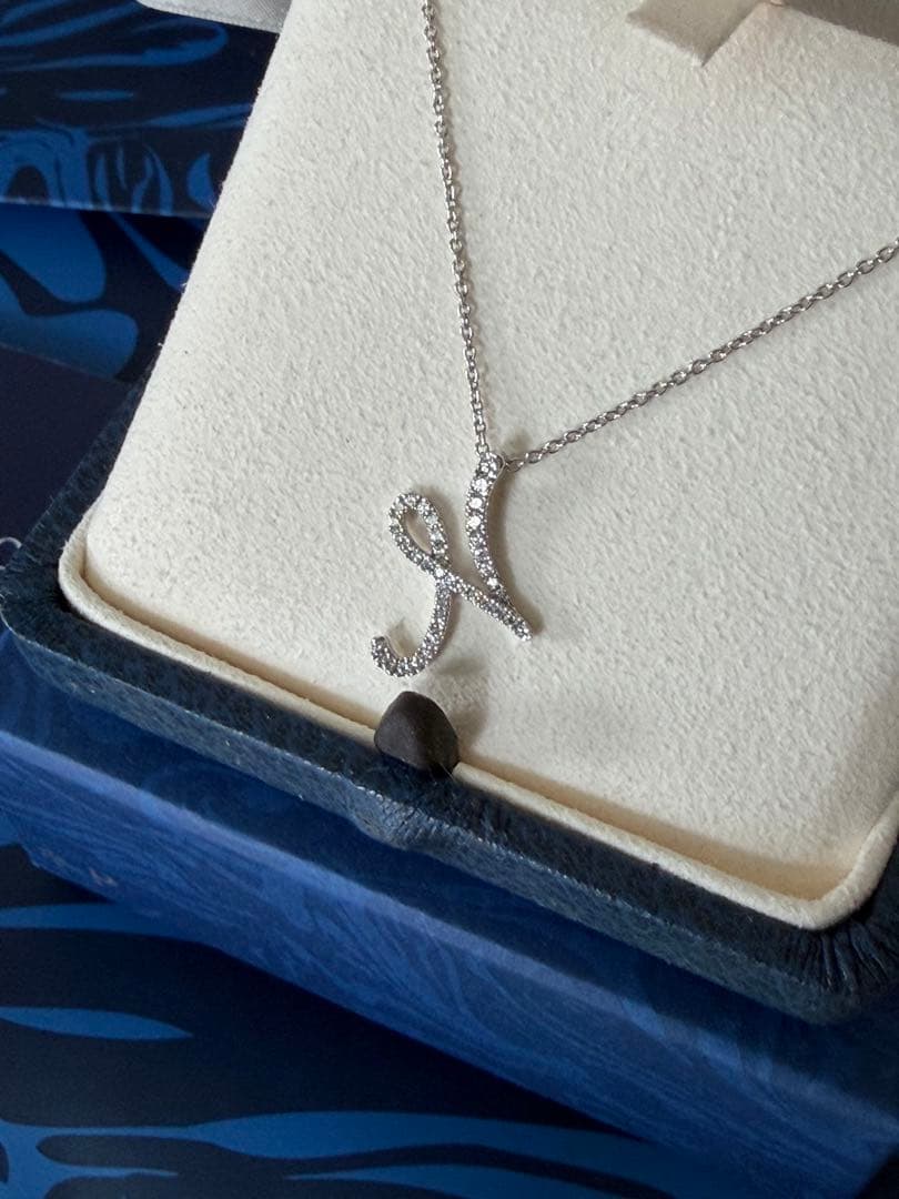 MIKIMOTO Initial Pendant N necklace with diamond decoration in WG18K white gold, 50 cm length