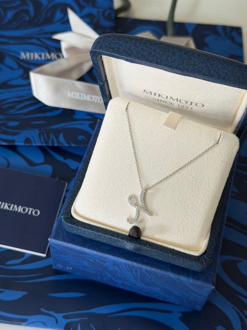MIKIMOTO Initial Pendant N necklace with diamond decoration in WG18K white gold, 50 cm length