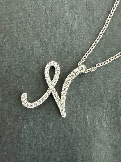 MIKIMOTO Initial Pendant N necklace with diamond decoration in WG18K white gold, 50 cm length