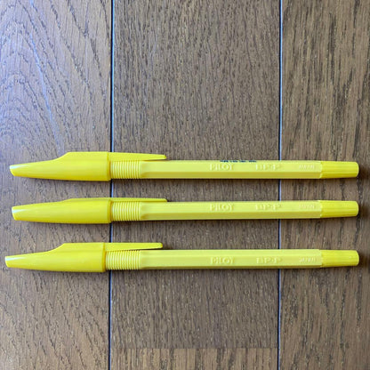 Set of three Meiji Life Pilot BP-P black ballpoint pens with plastic bodies from 1987 and 1989