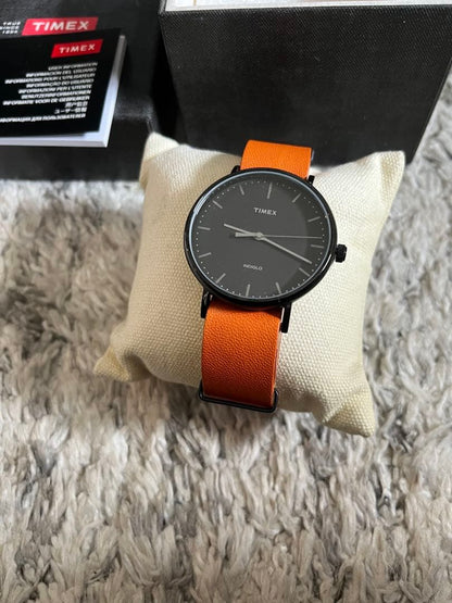 TIMEX Orange Leather Men's Watch — Japanese